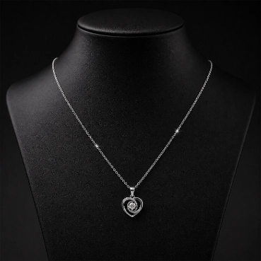 Elegant Heart Crystal Pendant Necklace in Silver Finish